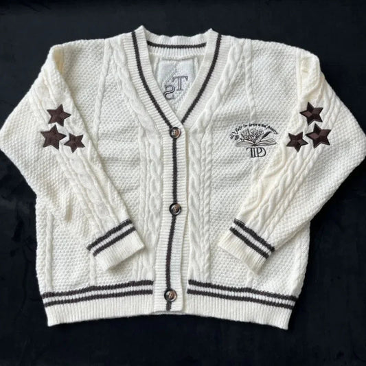 Book Knitted Cardigan Women Autumn Winter Flowers Star Embroidery Cardigans Female Warm Soft Long Sleeves Sweater Tops for Girl - CHRISTDEST GLOBAL SERVICE