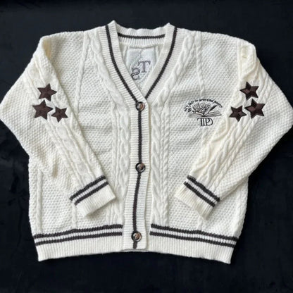 Book Knitted Cardigan Women Autumn Winter Flowers Star Embroidery Cardigans Female Warm Soft Long Sleeves Sweater Tops for Girl - CHRISTDEST GLOBAL SERVICE