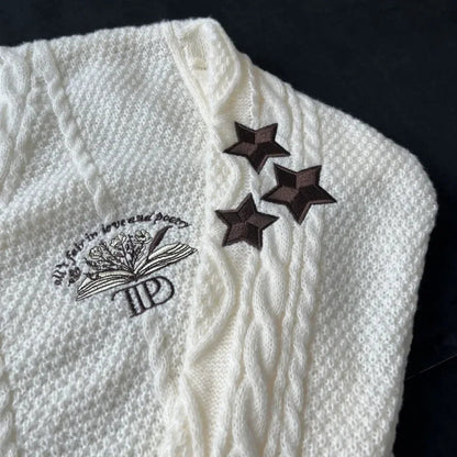 Book Knitted Cardigan Women Autumn Winter Flowers Star Embroidery Cardigans Female Warm Soft Long Sleeves Sweater Tops for Girl - CHRISTDEST GLOBAL SERVICE