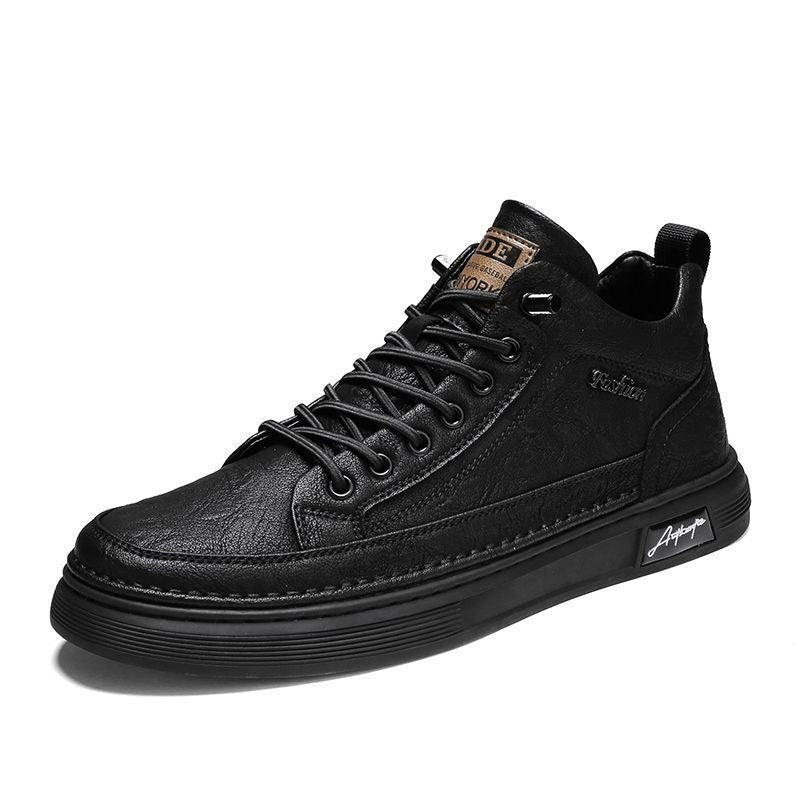 Breathable and waterproof Korean style shoes for men, trendy and versatile black leather shoes, sports and casual board shoes - CHRISTDEST GLOBAL SERVICE