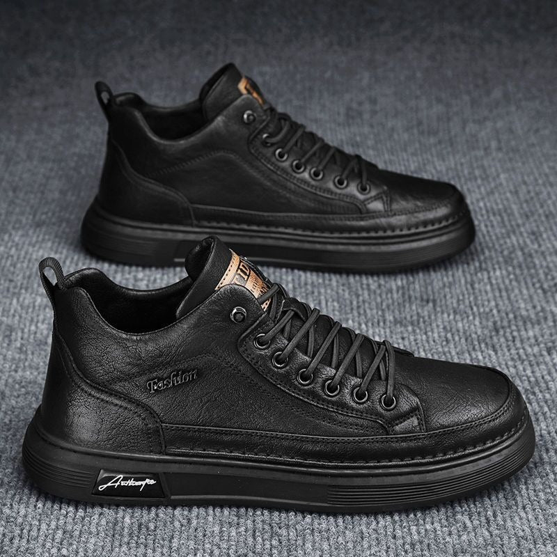 Breathable and waterproof Korean style shoes for men, trendy and versatile black leather shoes, sports and casual board shoes - CHRISTDEST GLOBAL SERVICE