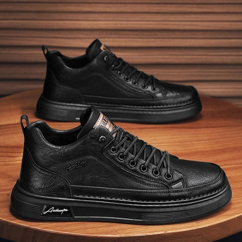 Breathable and waterproof Korean style shoes for men, trendy and versatile black leather shoes, sports and casual board shoes - CHRISTDEST GLOBAL SERVICE