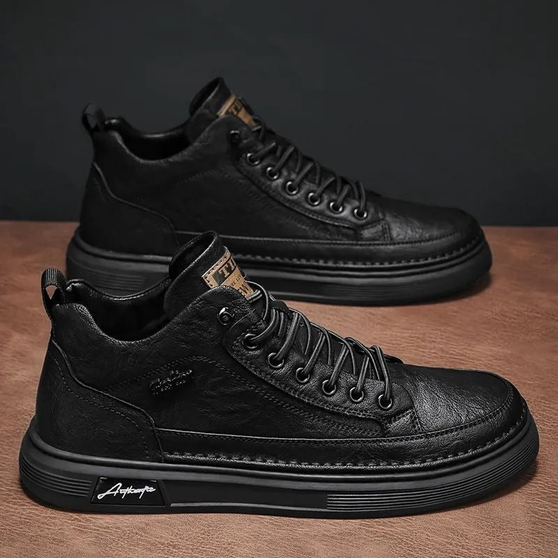 Breathable and waterproof Korean style shoes for men, trendy and versatile black leather shoes, sports and casual board shoes - CHRISTDEST GLOBAL SERVICE