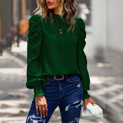 Bubble sleeve style commuter top solid color casual shirt for women - CHRISTDEST GLOBAL SERVICE