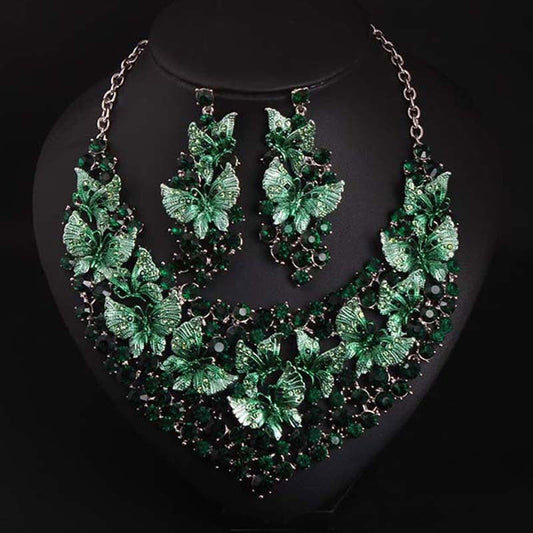 Butterfly Painting Oil Diamond Necklace And Earring Set - CHRISTDEST GLOBAL SERVICE