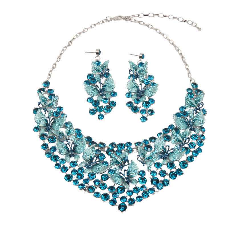 Butterfly Painting Oil Diamond Necklace And Earring Set - CHRISTDEST GLOBAL SERVICE