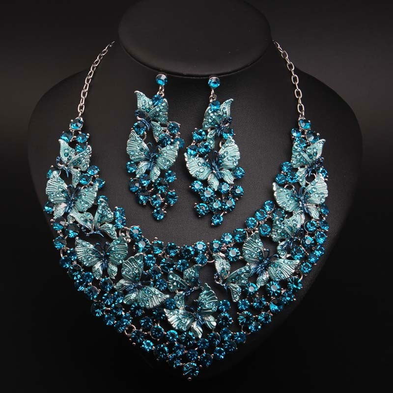Butterfly Painting Oil Diamond Necklace And Earring Set - CHRISTDEST GLOBAL SERVICE