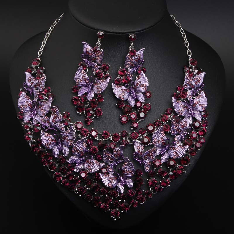 Butterfly Painting Oil Diamond Necklace And Earring Set - CHRISTDEST GLOBAL SERVICE