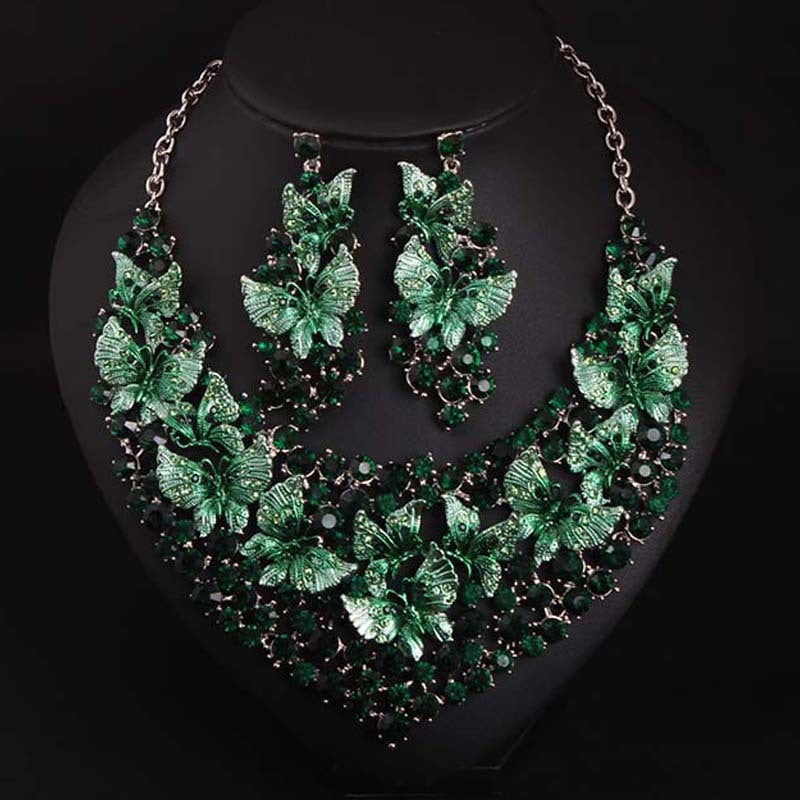 Butterfly Painting Oil Diamond Necklace And Earring Set - CHRISTDEST GLOBAL SERVICE