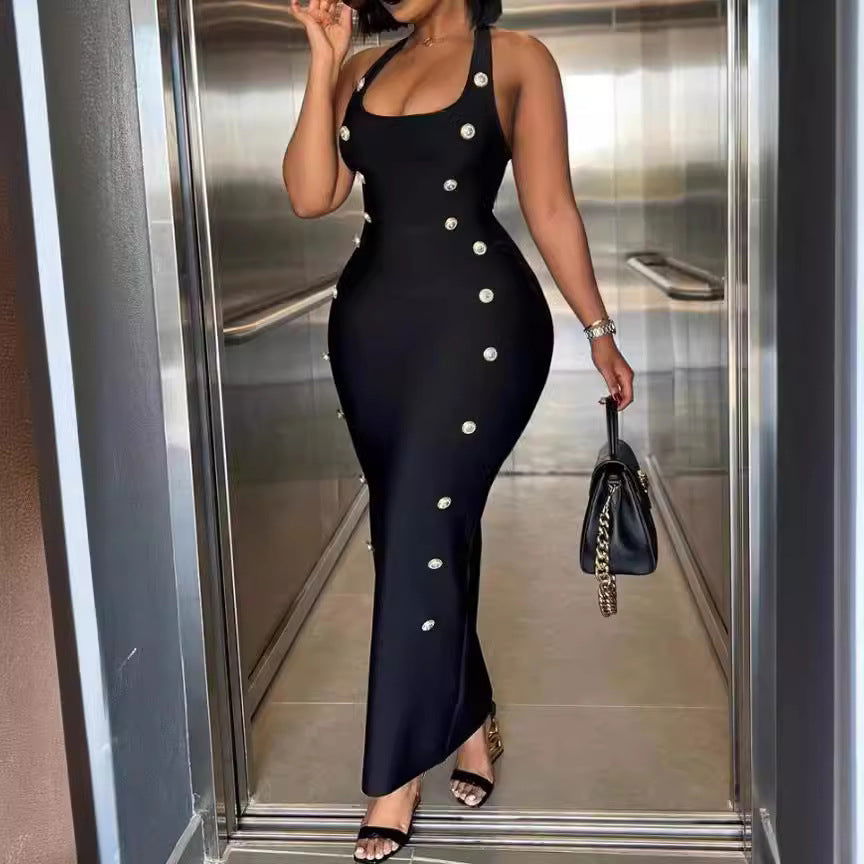 Button Slim Fit Tied High Waist Sexy Socialite Bandage Suspender Dress - CHRISTDEST GLOBAL SERVICE