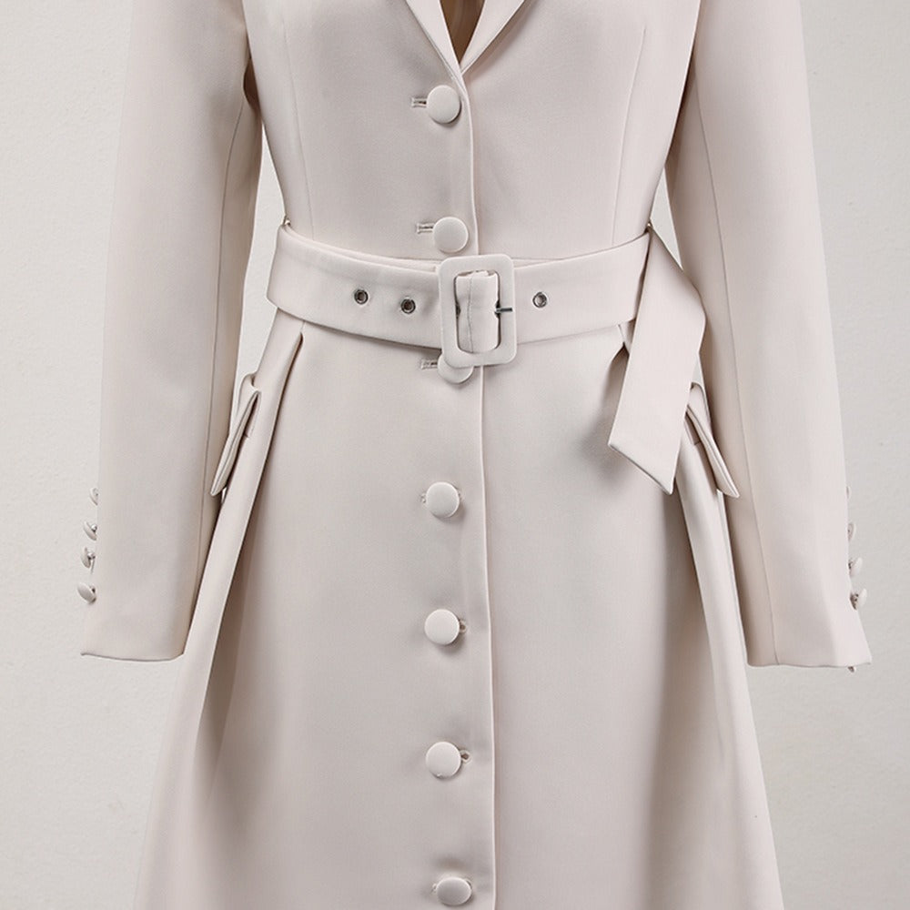 Riem en taille collectie modieuze temperament enkele rij knopen effen kleur trenchcoat dames driedimensionaal