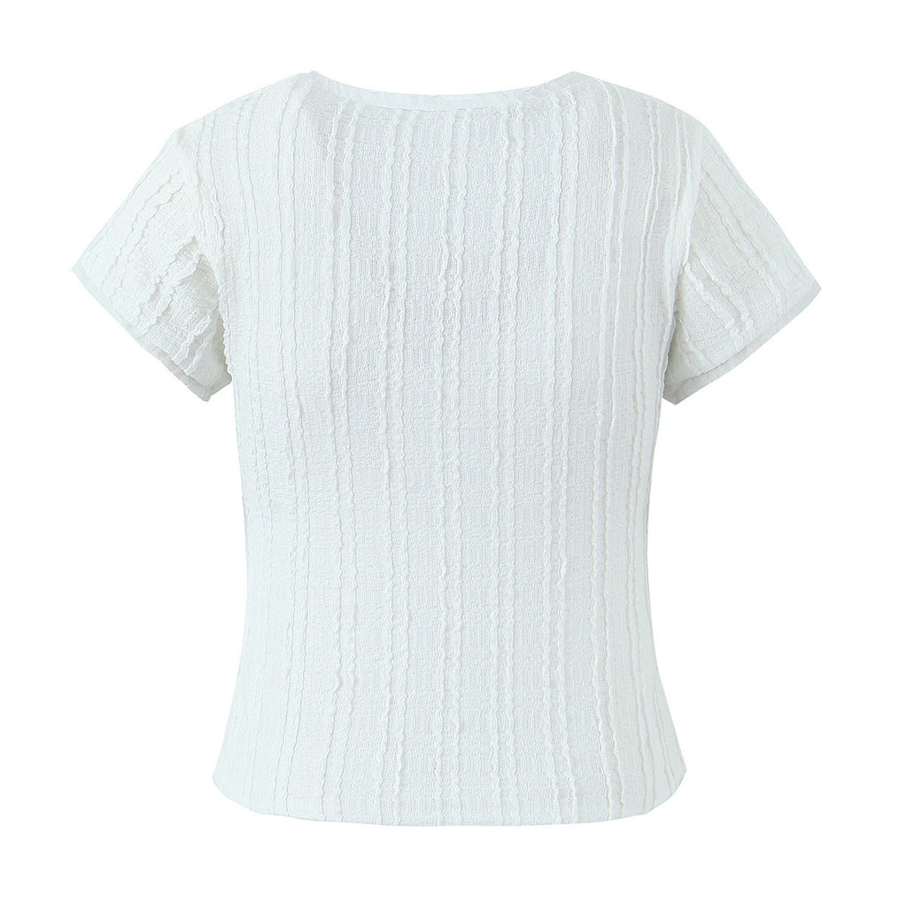 Jacquard lace square collar top+lace lace lace shorts