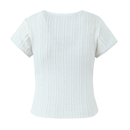 Jacquard lace square collar top+lace lace lace shorts