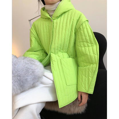 Japanse stijl lui silhouet gewatteerde capuchon katoenen jas losse en afslankende casual warme dikke jas voor vrouwen