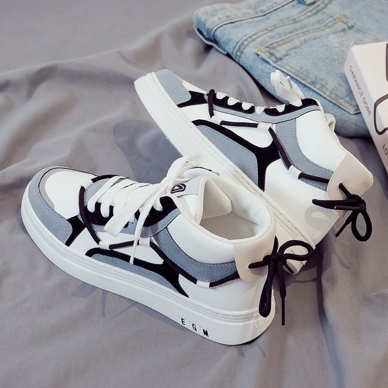 New high top comfortable trendy shoes for men, versatile casual sports board shoes, white cloth shoes, leather shoes