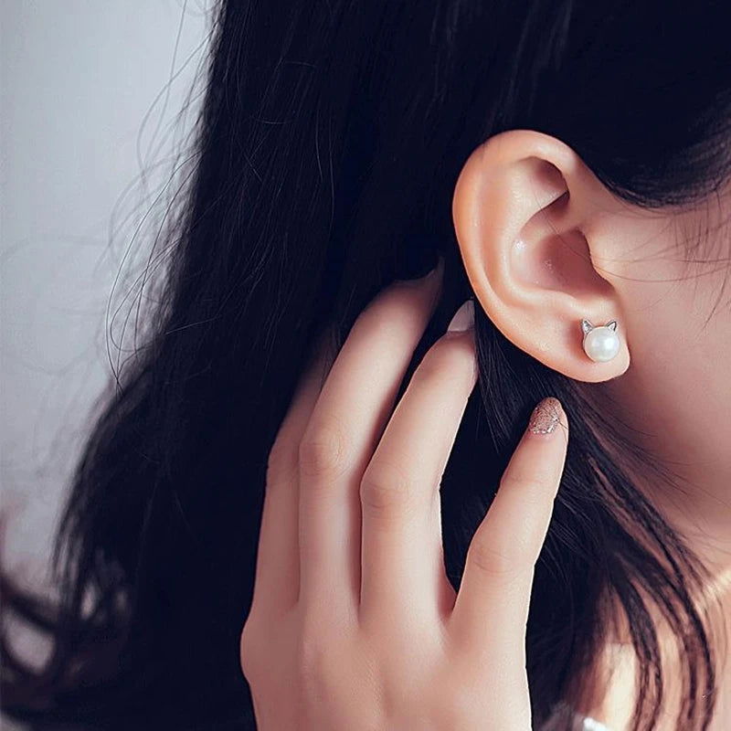 C Fashion Earings Jewelry Silver Color Small Pearl Cat Stud Earrings for Women Girls Summer Daisy Flower Earring Pendientes - CHRISTDEST GLOBAL SERVICE