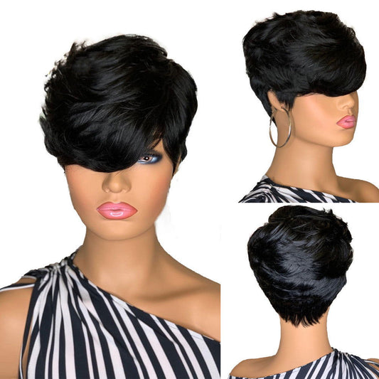 Chemical Fiber Hair, Black Oblique Bangs, Short Hair, Fluffy Short Straight Hair, Short Wig Headgear - CHRISTDEST GLOBAL SERVICE