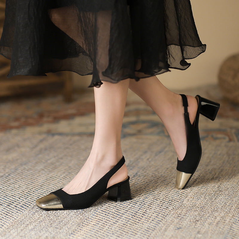 Chunky Heel French Gold Toe Single-layer Shoes - CHRISTDEST GLOBAL SERVICE