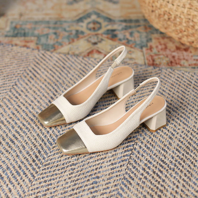 Chunky Heel French Gold Toe Single-layer Shoes - CHRISTDEST GLOBAL SERVICE