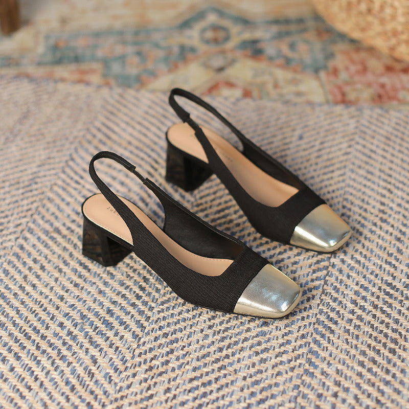 Chunky Heel French Gold Toe Single-layer Shoes - CHRISTDEST GLOBAL SERVICE