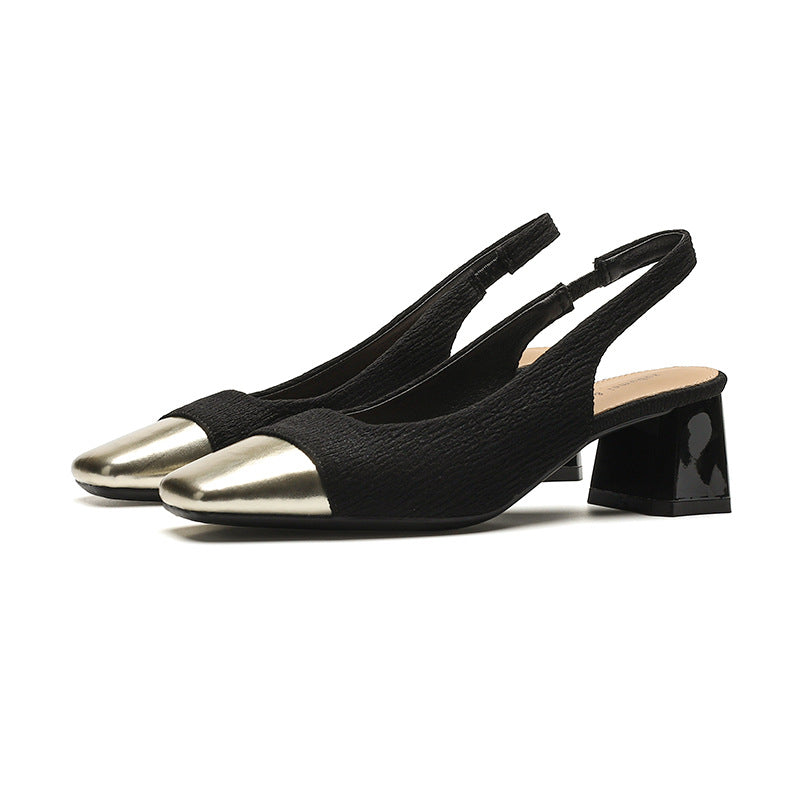Chunky Heel French Gold Toe Single-layer Shoes - CHRISTDEST GLOBAL SERVICE