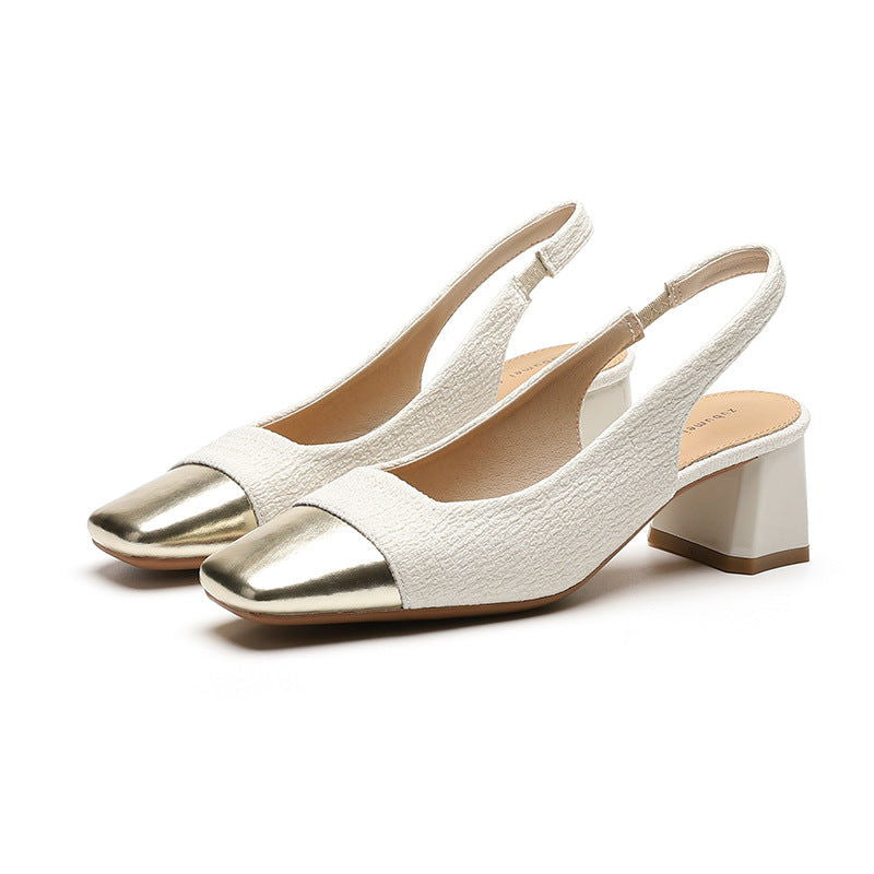 Chunky Heel French Gold Toe Single-layer Shoes - CHRISTDEST GLOBAL SERVICE