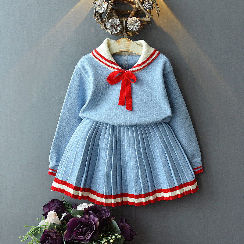 College Style Long-sleeved Pullover Knit Short Skirt Suit - CHRISTDEST GLOBAL SERVICE