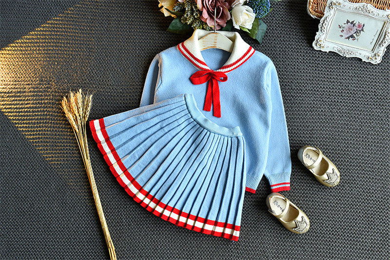 College Style Long-sleeved Pullover Knit Short Skirt Suit - CHRISTDEST GLOBAL SERVICE