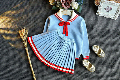 College Style Long-sleeved Pullover Knit Short Skirt Suit - CHRISTDEST GLOBAL SERVICE