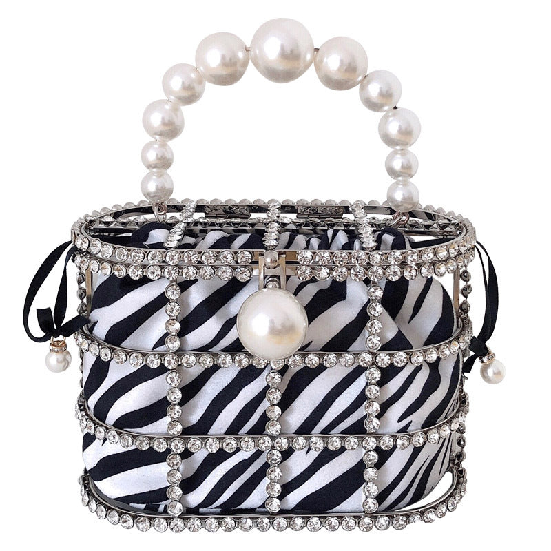 Leopard Zebra Pattern Diamonds Basket Evening Clutch Bags Women Luxury Purses Preal Beaded Metallic Handbags Ladies Wedding Bag