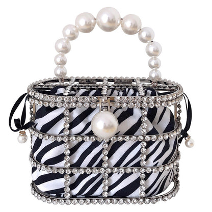 Leopard Zebra Pattern Diamonds Basket Evening Clutch Bags Women Luxury Purses Preal Beaded Metallic Handbags Ladies Wedding Bag