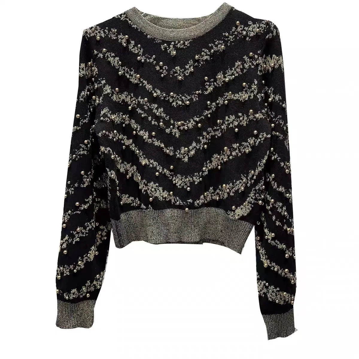Gekralen gouden draad gebreide trui pullover dames vintage stijlvolle elegante chique tops herfst winter lange mouw o-hals truien 