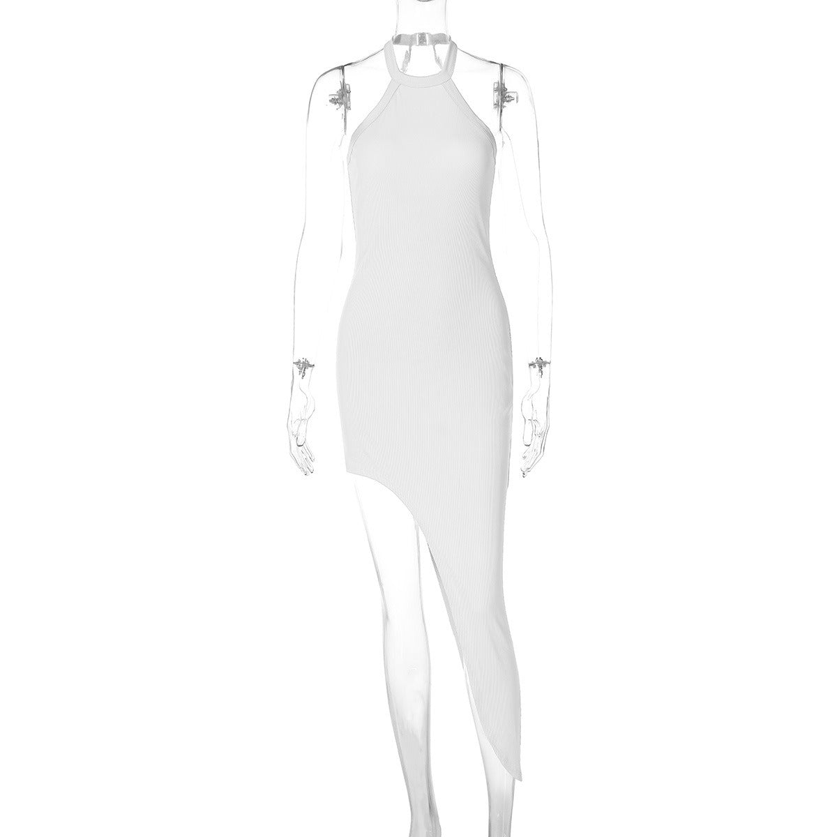 Fashionable and sexy backless split neck sleeveless dress with hanging neck