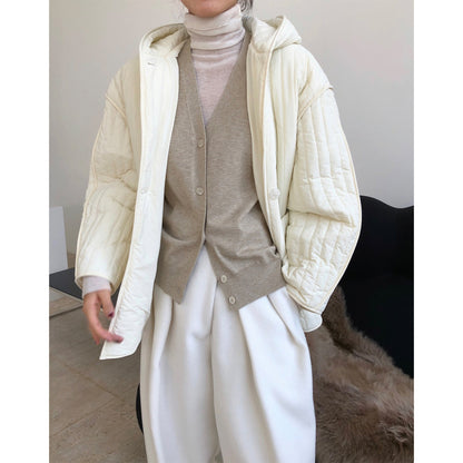 Japanse stijl lui silhouet gewatteerde capuchon katoenen jas losse en afslankende casual warme dikke jas voor vrouwen