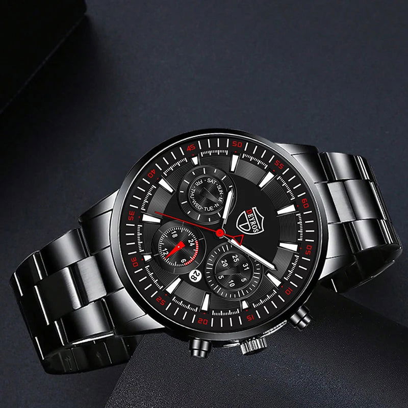 DEYROS Fashion Mens Watches Male Stainless Steel Quartz Wrist Watch Luminous Clock Men Sports Leather Bracelet - CHRISTDEST GLOBAL SERVICE