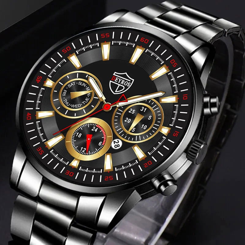 DEYROS Fashion Mens Watches Male Stainless Steel Quartz Wrist Watch Luminous Clock Men Sports Leather Bracelet - CHRISTDEST GLOBAL SERVICE