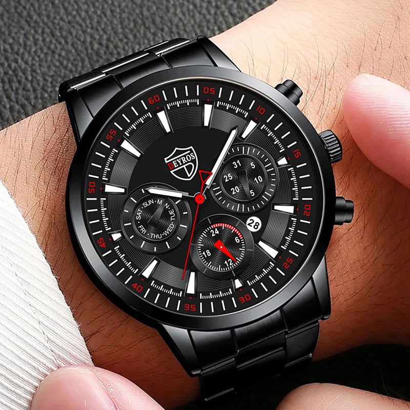 DEYROS Fashion Mens Watches Male Stainless Steel Quartz Wrist Watch Luminous Clock Men Sports Leather Bracelet - CHRISTDEST GLOBAL SERVICE