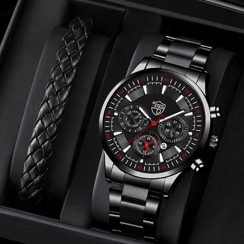 DEYROS Fashion Mens Watches Male Stainless Steel Quartz Wrist Watch Luminous Clock Men Sports Leather Bracelet - CHRISTDEST GLOBAL SERVICE