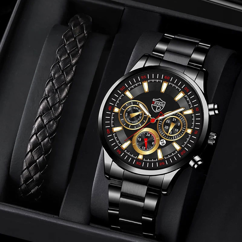 DEYROS Fashion Mens Watches Male Stainless Steel Quartz Wrist Watch Luminous Clock Men Sports Leather Bracelet - CHRISTDEST GLOBAL SERVICE