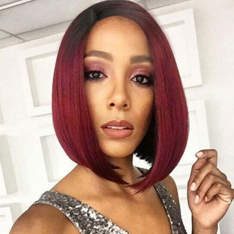 Dyeing mid-point wig female black gradient wine red bobo head - CHRISTDEST GLOBAL SERVICE