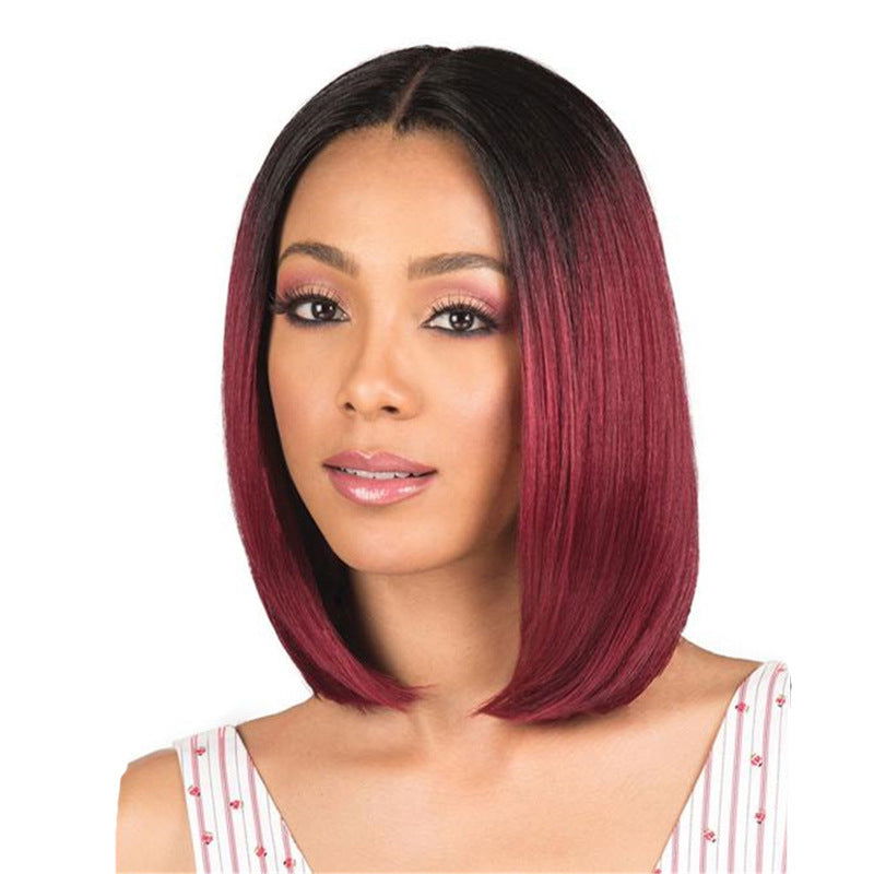 Dyeing mid-point wig female black gradient wine red bobo head - CHRISTDEST GLOBAL SERVICE