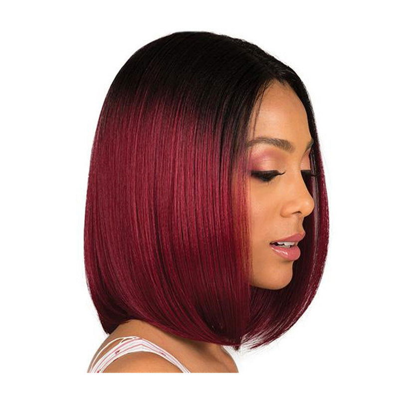 Dyeing mid-point wig female black gradient wine red bobo head - CHRISTDEST GLOBAL SERVICE