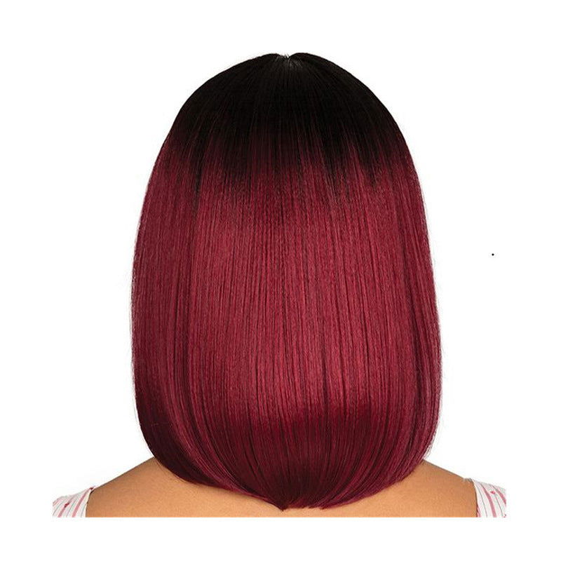 Dyeing mid-point wig female black gradient wine red bobo head - CHRISTDEST GLOBAL SERVICE