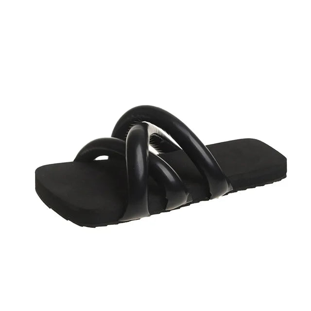 Brand Designer Slippers Summer New Flat Slippers Non-slip Fashion Silver Flip-flop Slides Beach Black Platform Open-toe Sandals