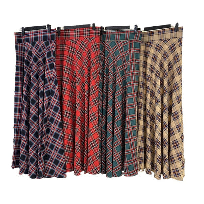 Modieuze en casual Schotse midi-rok met tailleband