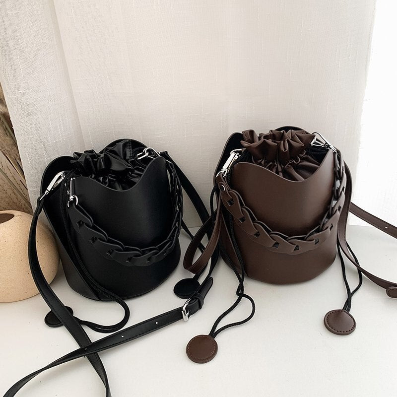 Pure Color Bucket Bags for Ladies 2023 Vintage Style Designer Handbags Women Brand Alar Drawstring Tote Bags Bolsa Feminina