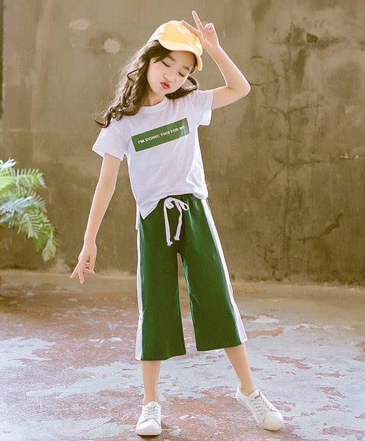 Girls Clothing Sets Summer Short Sleeve T-Shirt+Pants 2 Pcs Kids Outwear Children Clothes Suits