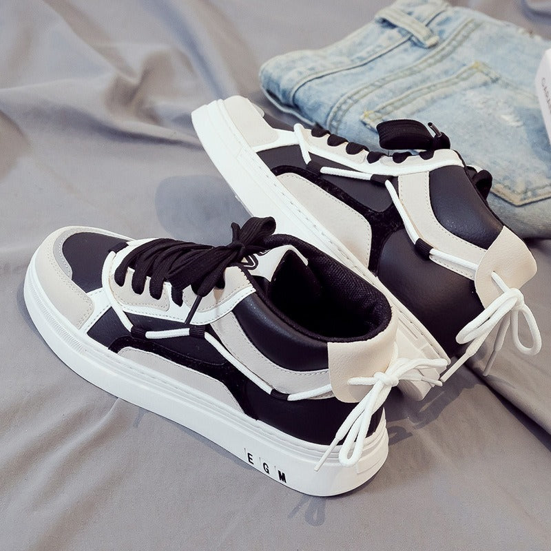 New high top comfortable trendy shoes for men, versatile casual sports board shoes, white cloth shoes, leather shoes
