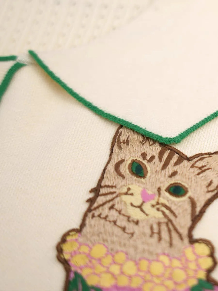 Stylish Sweater For Women Summer   New Fashion Cartoon Embroidery Short Sleeve Knitwear Tops Elegant Chic Ladies Jumpers