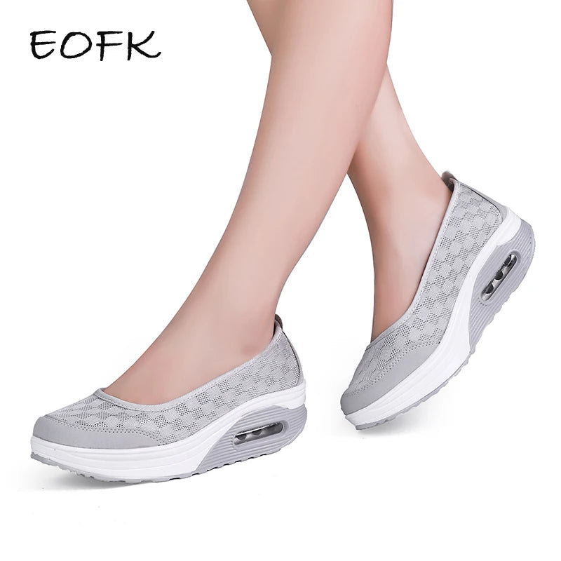 EOFK Summer Autumn Women Platform Flats Loafers Casual Sneakers Air Cushion Comfort Plain Slip-on Lady Boat Shoes - CHRISTDEST GLOBAL SERVICE
